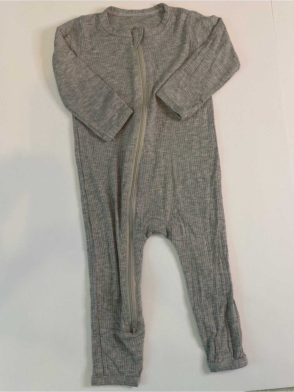 Little Buggins Baby Bamboo Ribbed Zip Romper Gray 12-18 Months